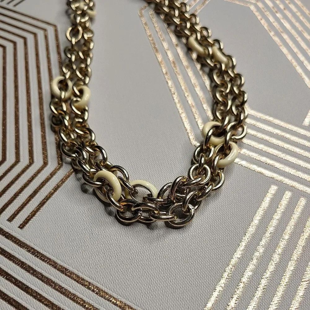 J Crew Gold Chain with White Enamel Links
